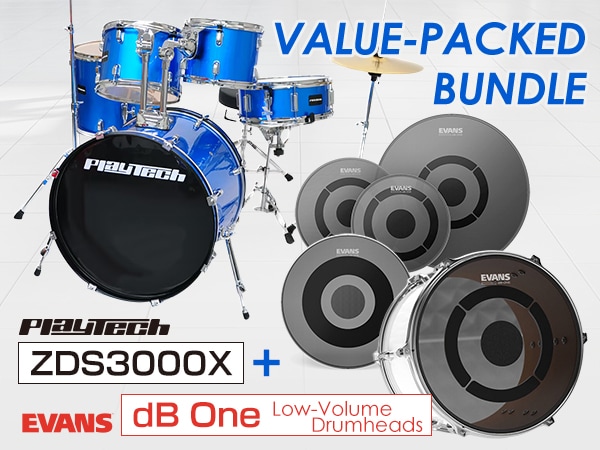 Now Available: PLAYTECH ZDS3000X Drum Set Bundle with EVANS dB One Low-Volume Drumheads!