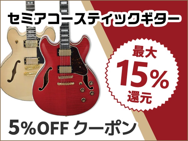 セミアコースティックギター全商品5％OFFクーポン！