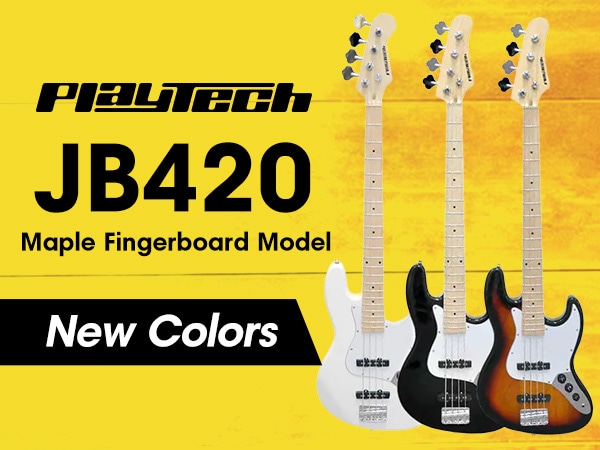 New White and Sunburst Colors Now Available for the PLAYTECH JB420 Maple Fingerboard Model!