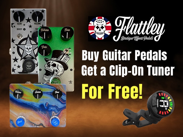 Buy a Flattley Guitar Pedals and Get a D'Addario Clip-On Tuner for Free!
