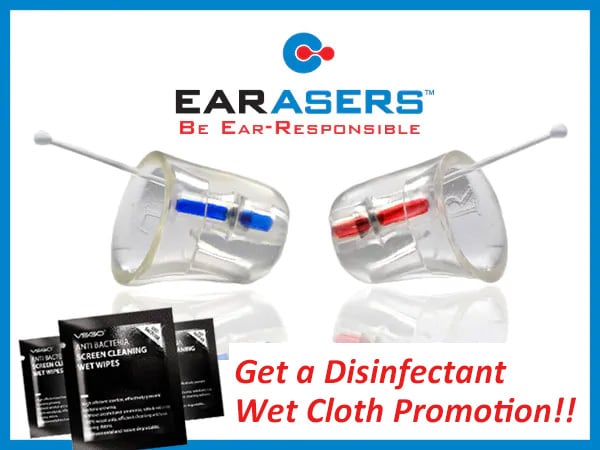 Get a disinfectant wet cloth with your purchase of EARASERS products!