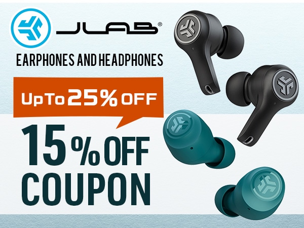 Up to 25% back! 15% off coupon for JLAB earphones and headphones!