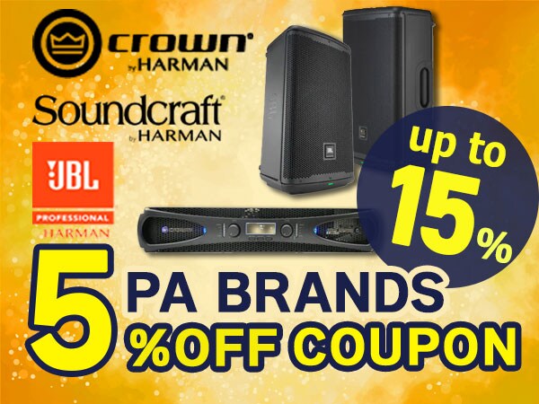 [Up to 15% discount] Our recommended PA brand 5% off coupon including JBL, CROWN, Soundcraft 