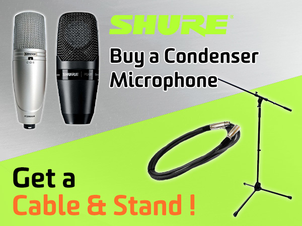 Buy a SHURE Condenser Microphone, Get a Cable & Stand!