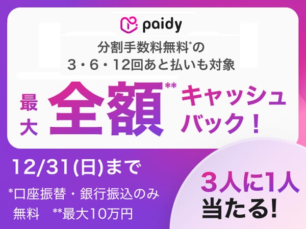 1等全額キャッシュバック！あと払いペイディキャンペーン