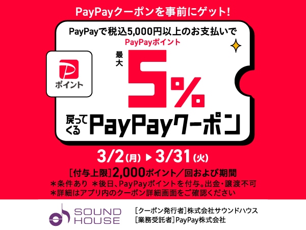 【最大5000pt還元】PayPayクーポン配布中