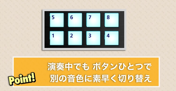 演奏中でもボタンひとつで別の音色に素早く切り替え