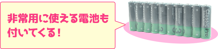非常用に使える電池も付いてくる!